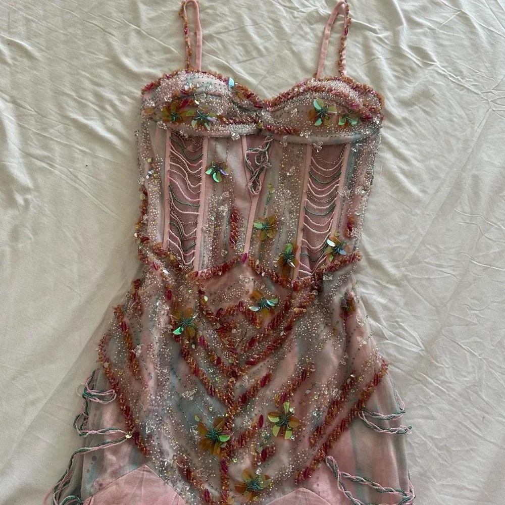 Ethereal Vintage Mermaid corset Beaded Prom Dress - Picture 4 of 8